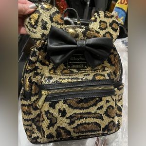 Disney Parks Minnie Mouse Sequined Animal Print Loungefly Mini Backpack